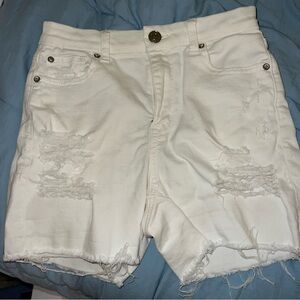 Women's White Distressed Denim Shorts